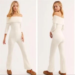 Free People Off-Shoulder Cream Jumpsuit